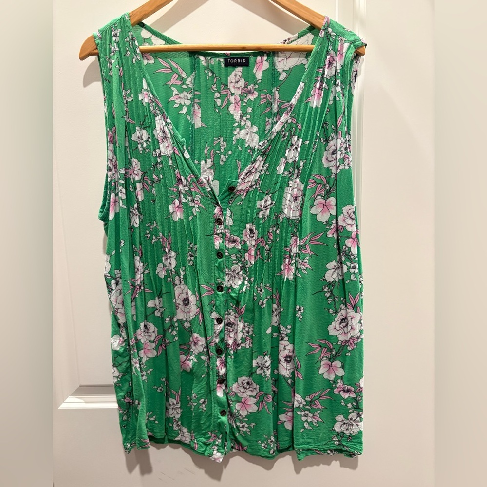 Torrid Green Pleated Blouse with Buttoned Details